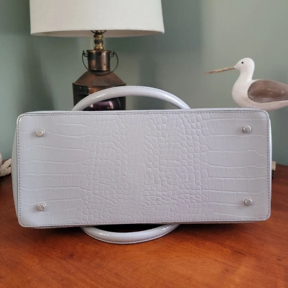Kate Spade Knightsbridge Constance Croc Embossed Gray Leather Satchel Bag